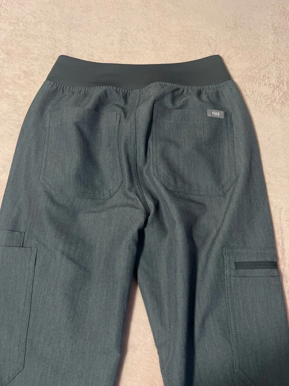 Figs Women's Dark Gray Boot Cut Scrub Pants with Teal Drawstring